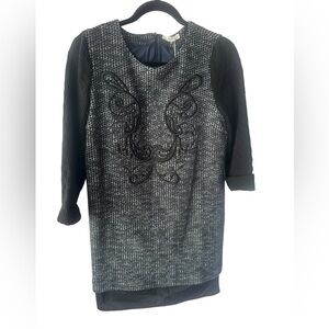 LAP Los Angeles Black and Gray Mini Tweed embellished Dress